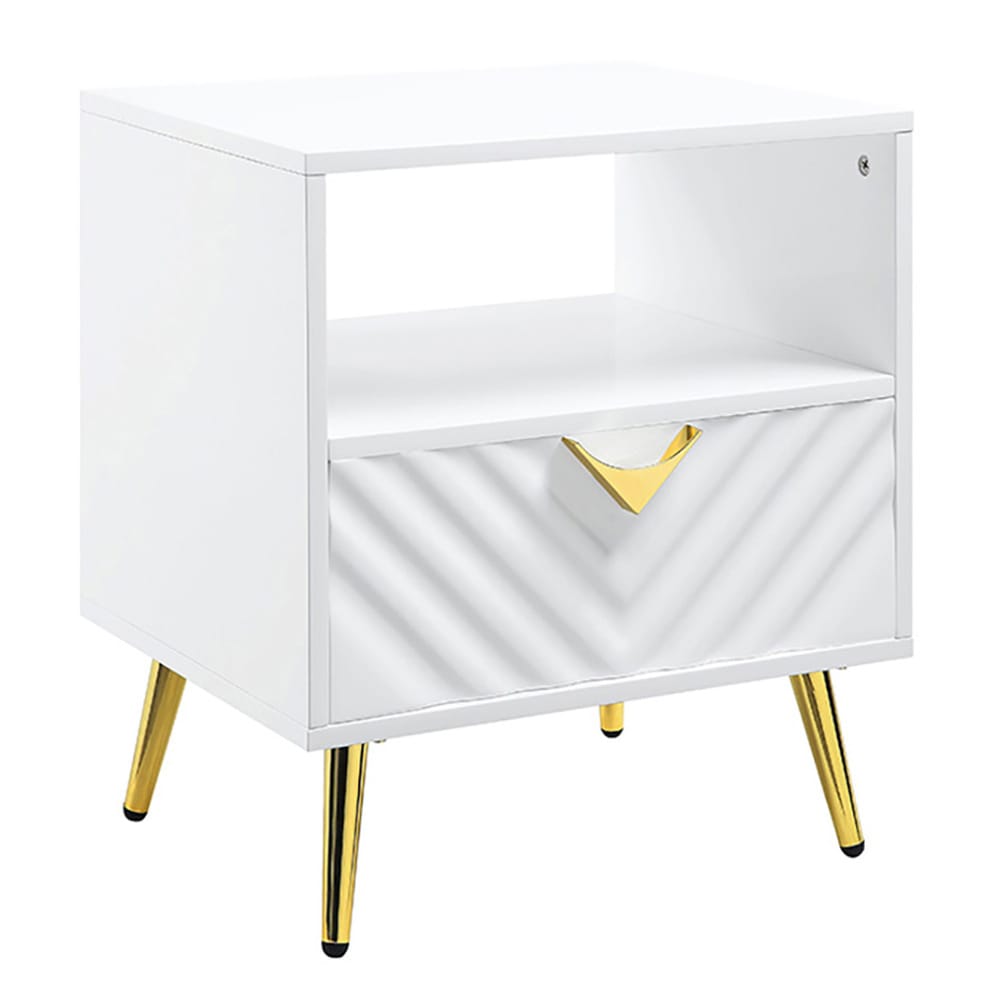 White Mid-Century Modern End Table with Storage