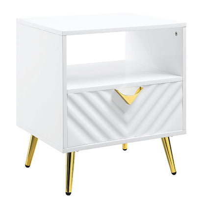 White Mid-Century Modern End Table with Storage