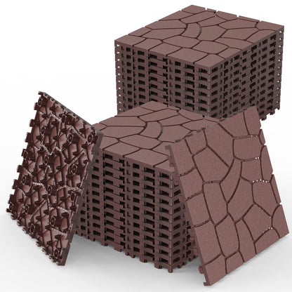 Red+Brown Stone Texture Patio Deck Tiles - 44 Piece DIY Flooring