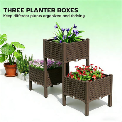 Brown Polypropylene Raised Planter Boxes - 3 Tier Garden Bed