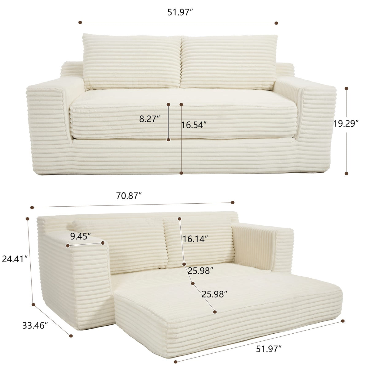 Beige 2-Seat Convertible Sofa Bed Loveseat Sleeper for Small Apartments