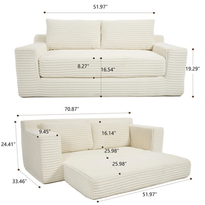 Beige 2-Seat Convertible Sofa Bed Loveseat Sleeper for Small Apartments