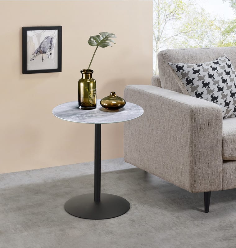 Cirillo End Table - Gray Marble Glass Top for Living Room