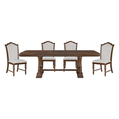 Cherry Wood Dining Table Set Seats 4 with Extension Leaf