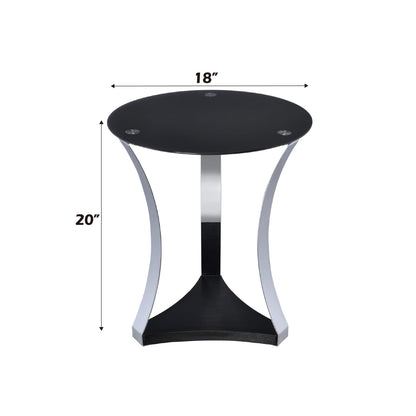 Black Glass Round End Table - 18 Inch Diameter