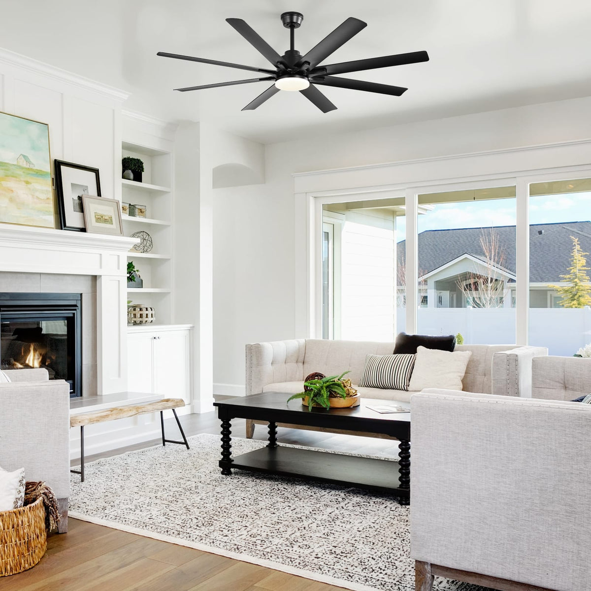 Modern 52-Inch Smart Ceiling Fan With Light - Black Blades
