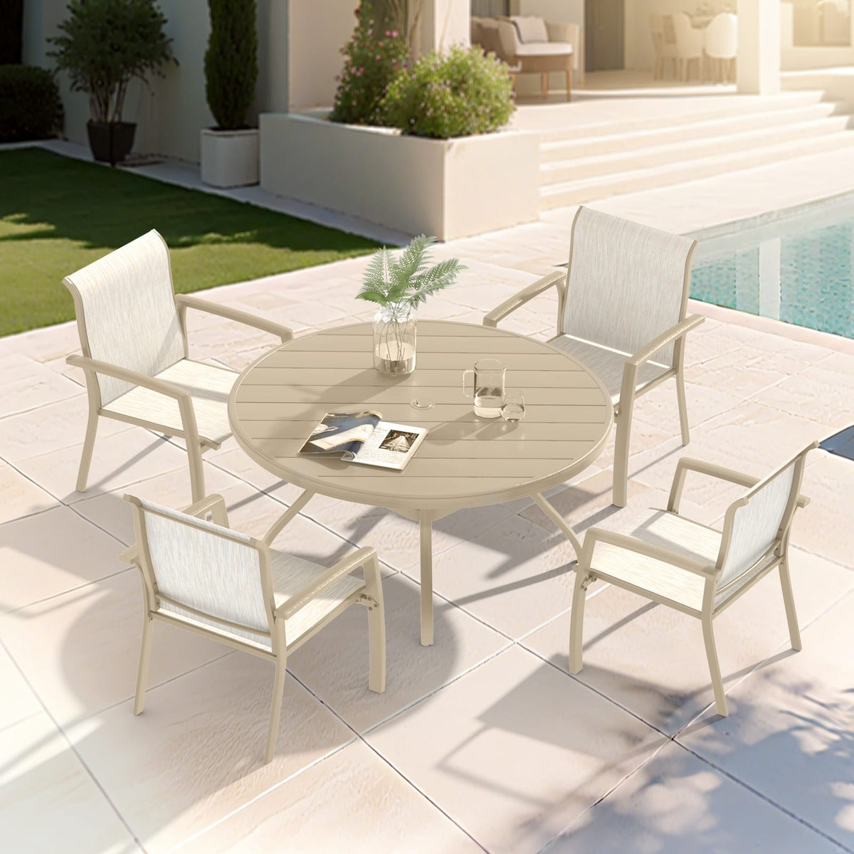 4-Person Sandstone Patio Dining Set Outdoor Table & Chairs