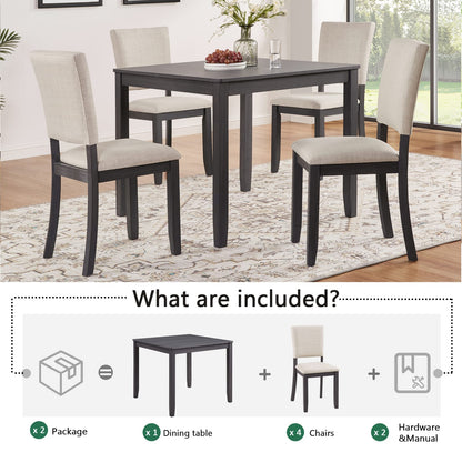 Antique Black Wood Dining Table Set - Seats 4 for Dining Room