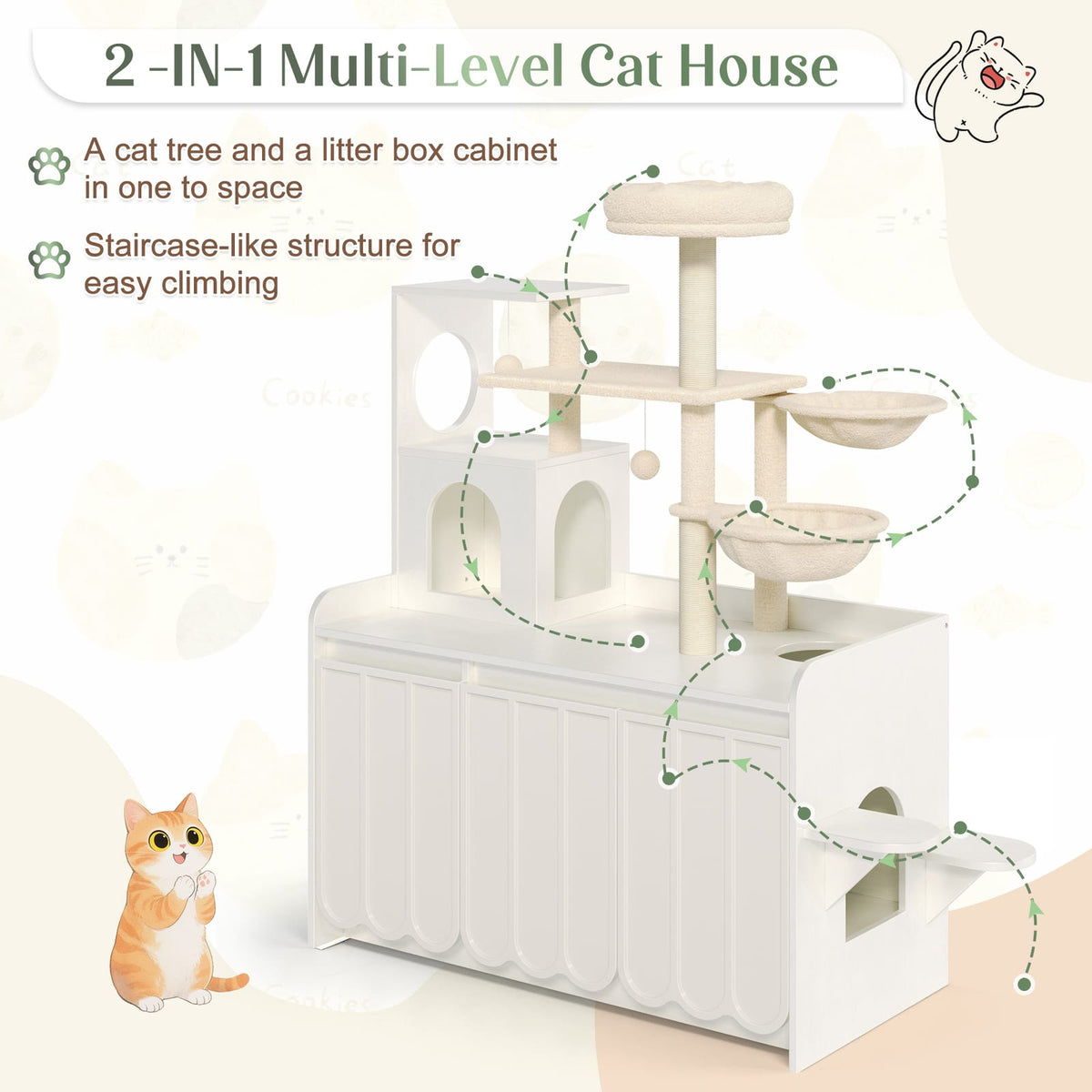 Modern Cat Condo with Storage, Litter Box Enclosure, and Sisal Posts