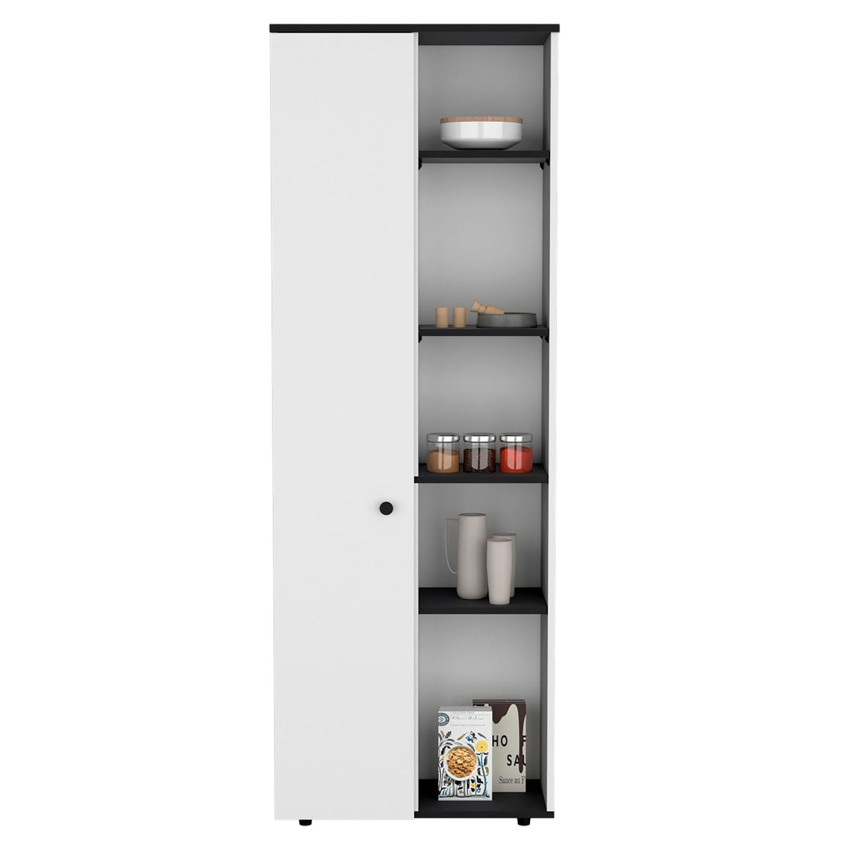Compact Kitchen Storage Cabinet with White and Black Finish for Dining Room
