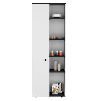 Compact Kitchen Storage Cabinet with White and Black Finish for Dining Room