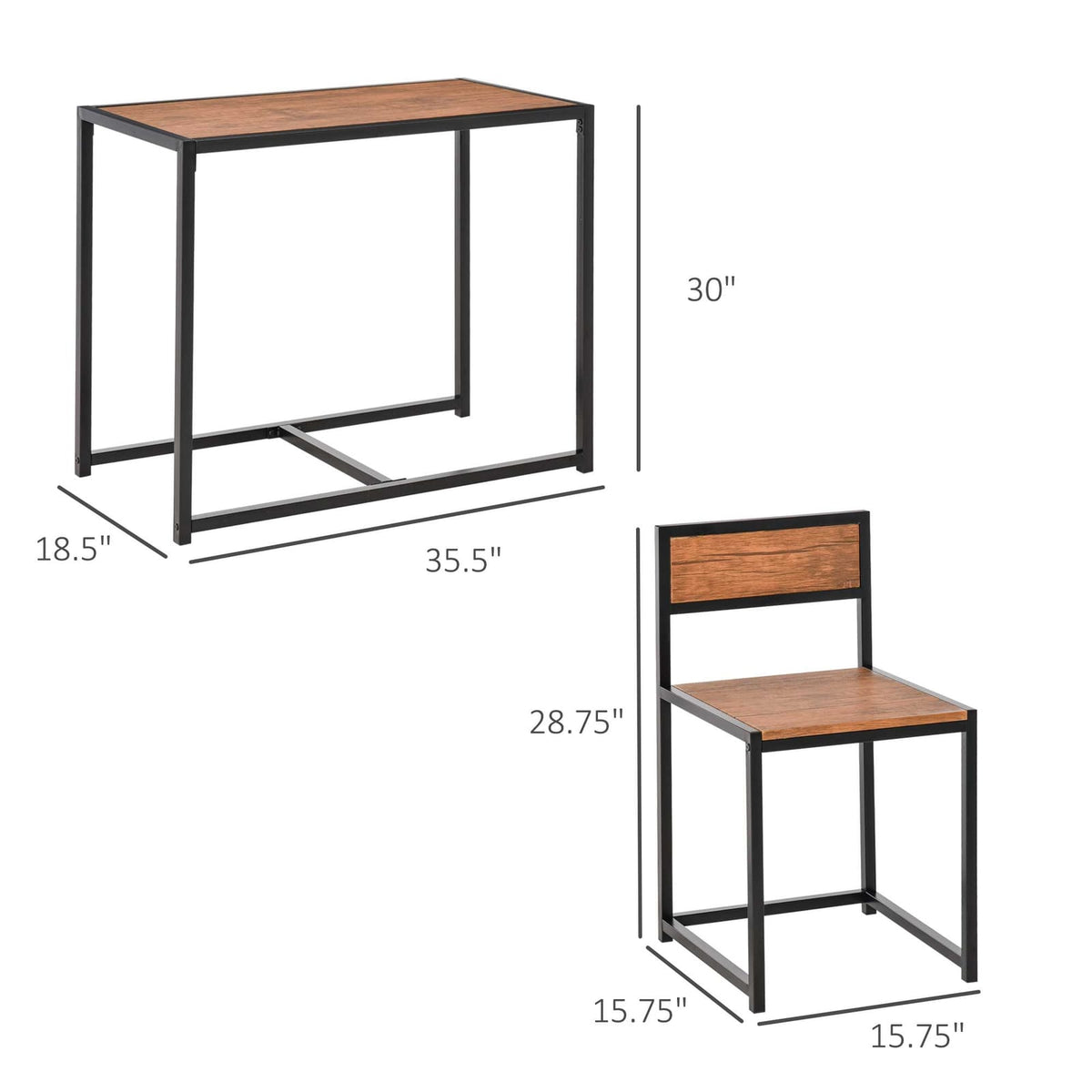 Brown MDF Dining Table Set for 2 with Stools for Dining Room