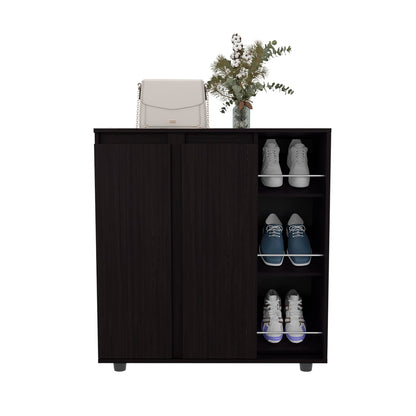 Black Engineered Wood Shoe Storage Cabinet with 11 Shelves for Living Room