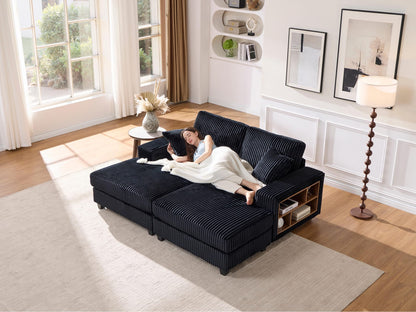 Black Wood Sectional Sofa - 2 Seat for Living Room Apartments
