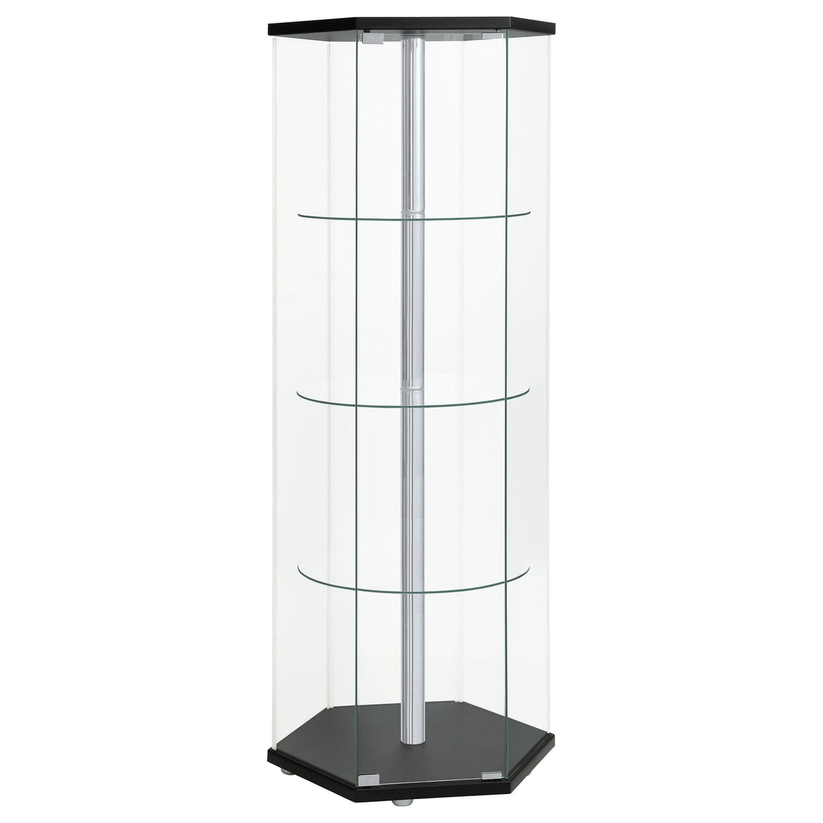 Black Glass Cabinet with 4 Shelves for Living Room Storage