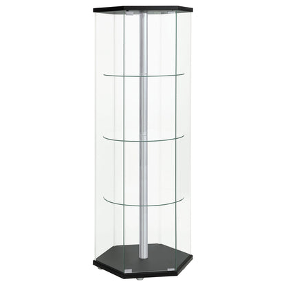 Black Glass Cabinet with 4 Shelves for Living Room Storage