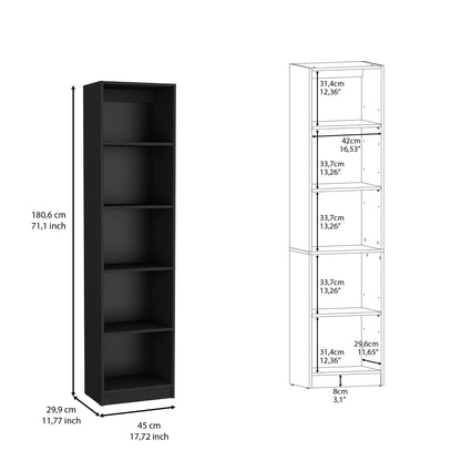 Compact Black Bookcase - 5 Shelves Storage Cabinet for Home Office