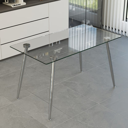 Transparent Glass Dining Table with Metal Legs, Modern Kitchen Table