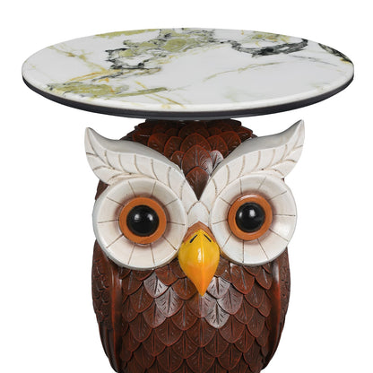 Brown & Antique White Resin Owl Table - Bedroom Accent