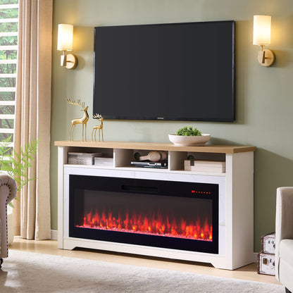 60" Electric Fireplace TV Stand - Cream White