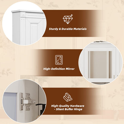 White Bathroom Storage Cabinet with Mirror - 35" Wall Mounted