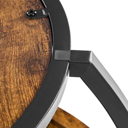 Modern Round Coffee Table - 2 Tier Wooden Center Table with Open Storage - Rustic Brown