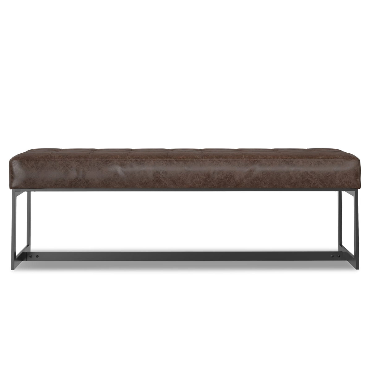 Brown Leather Ottoman Bench - 18" D x 56" W