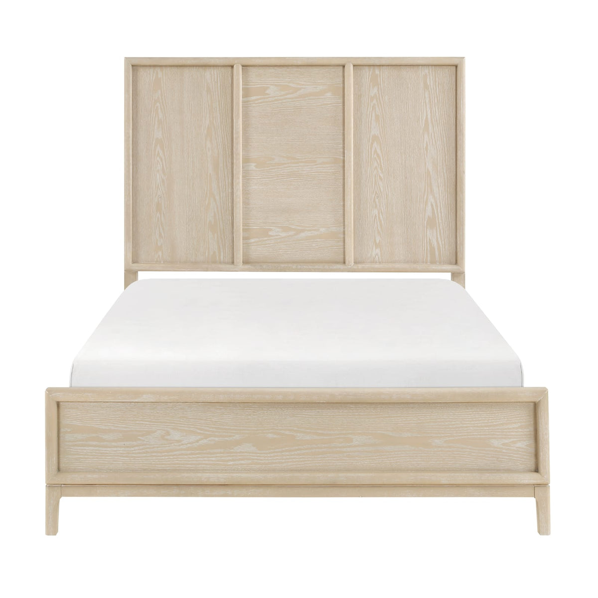 Contemporary Queen Size Panel Bed - Light Brown Finish