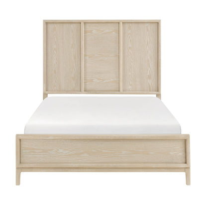 Contemporary Queen Size Panel Bed - Light Brown Finish