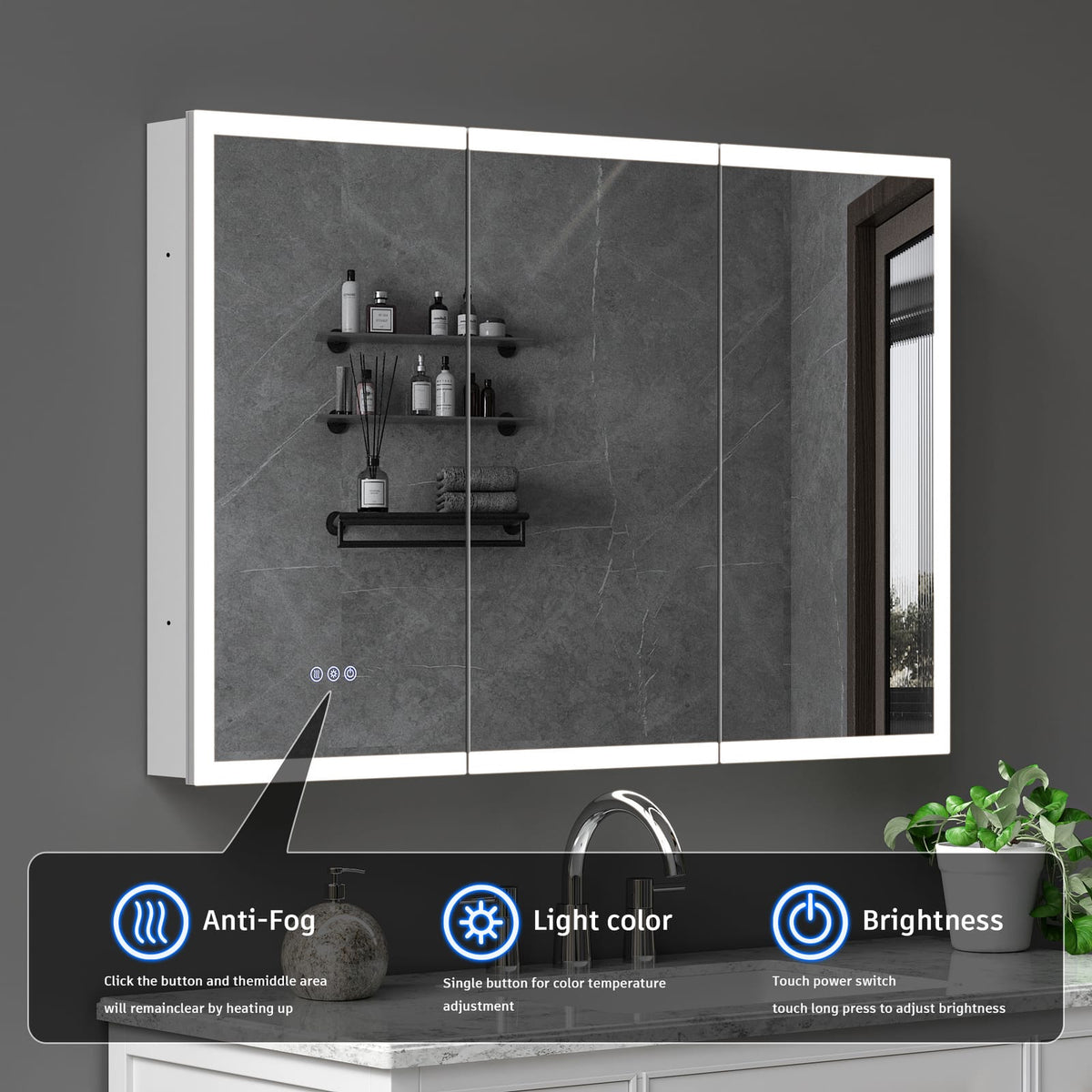 LED Medicine Cabinet with Mirror - 48x32 Inch Silver Storage for Bathroom