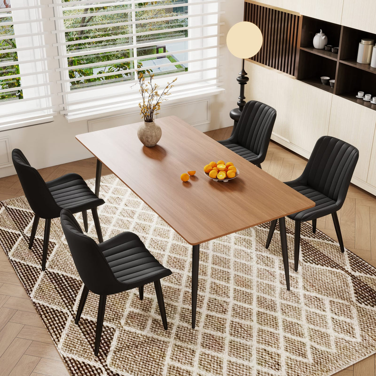 Set of 4 Modern PU Leather Dining Chairs - Black