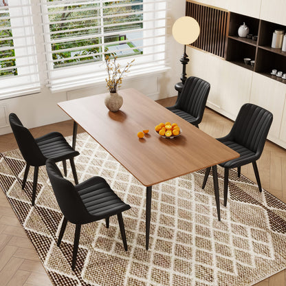 Set of 4 Modern PU Leather Dining Chairs - Black