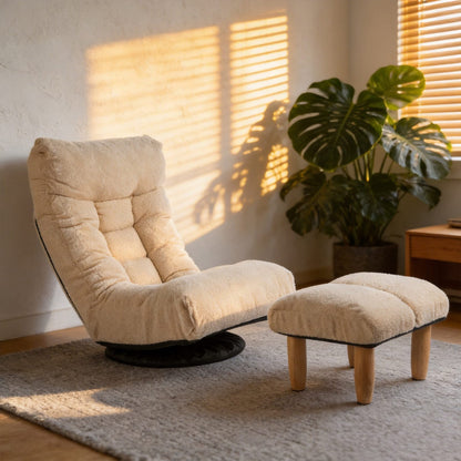 White Cotton Lazy Sofa Chair with Adjustable Back for Ultimate Comfort