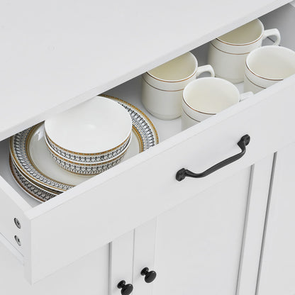White Rolling Kitchen Storage Cart with Power Strip and Wheels