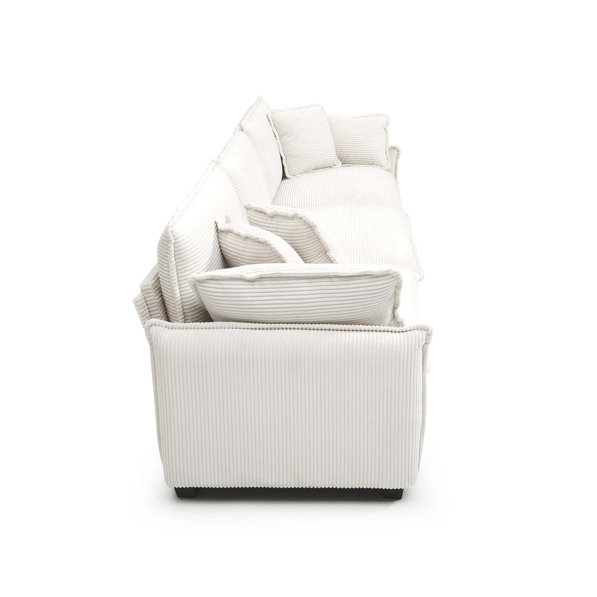 6 Seat Beige Corduroy Sofa - Retro Sectional Sofa