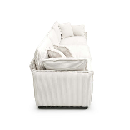 6 Seat Beige Corduroy Sofa - Retro Sectional Sofa
