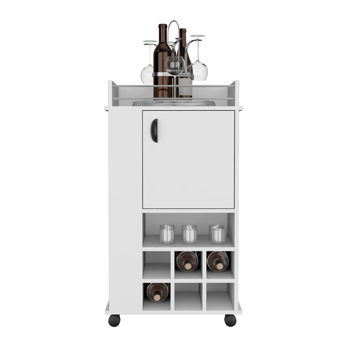 White Kitchen Island with Wine Racks - 38.77" Rolling Cart