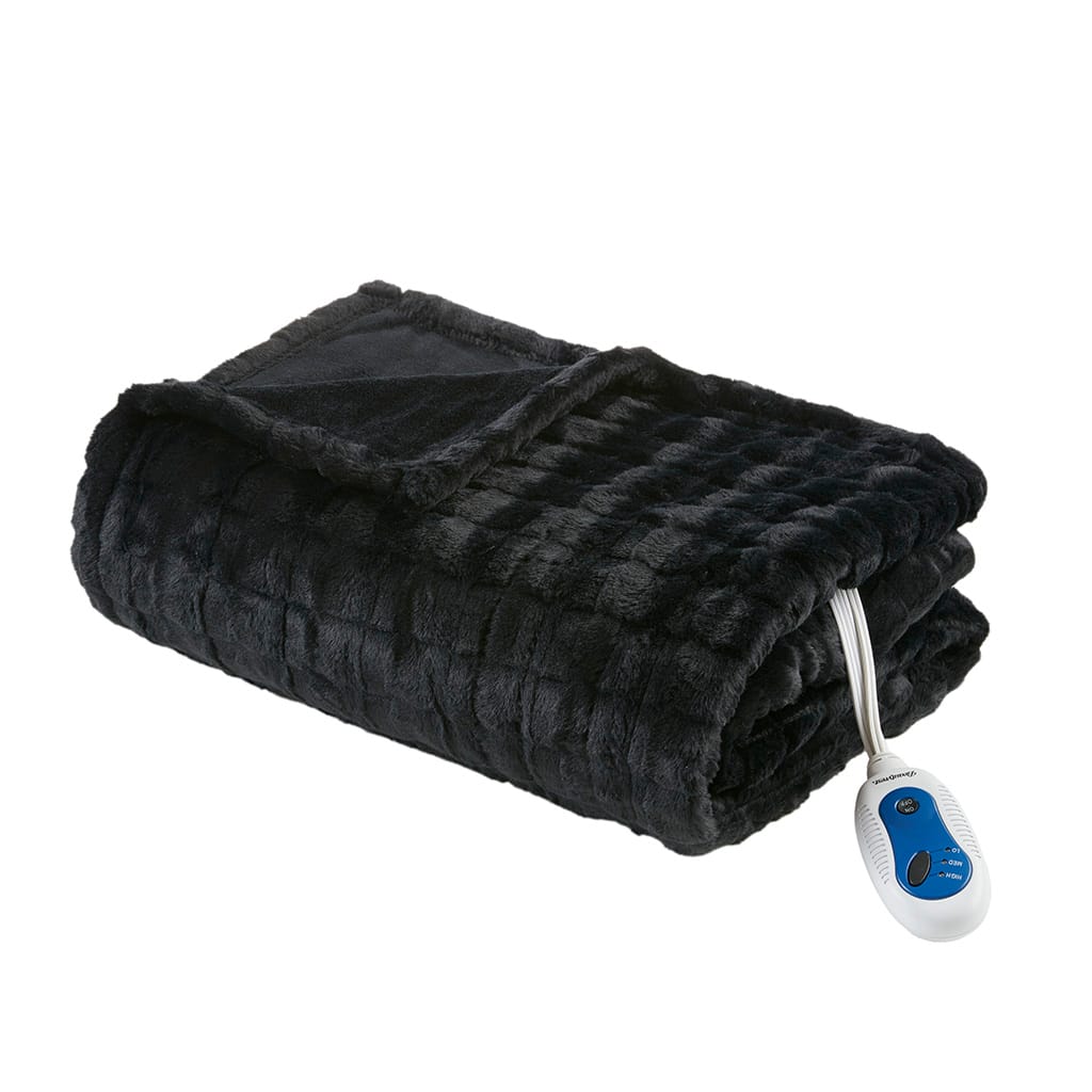 Oversized Faux Fur Heated Throw - Black