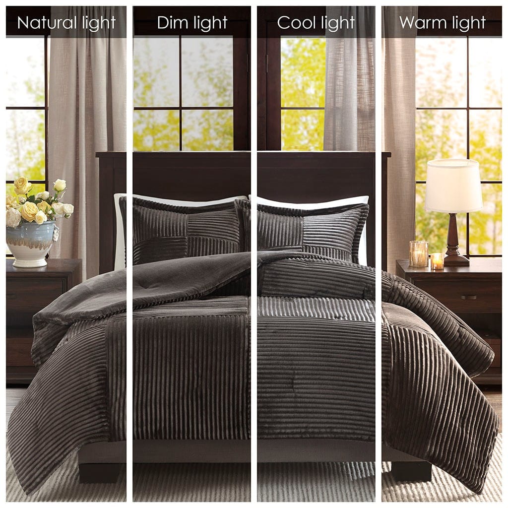 King Size Brown Grey Plush Comforter Set