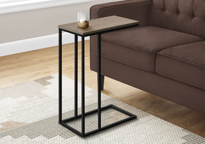 Taupe C-Shaped End Table with Metal Base for Living Room