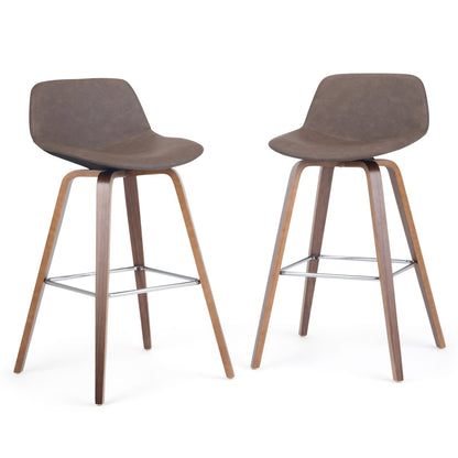 Mid Century Modern Bar Stool Set Dark Brown Wood Dining Room Seating