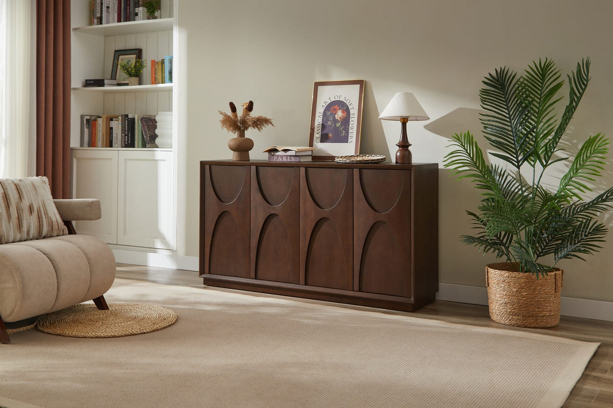 Natural Walnut 4-Door Accent Cabinet - Storage Sideboard