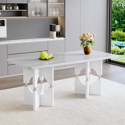 Modern White Dining Table - MDF Marble Style, Compact Design for Dining Room