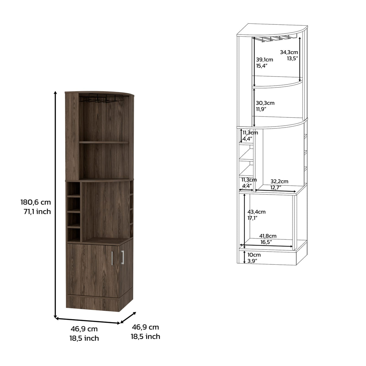 Brown Corner Bar Cabinet with Wine Storage for Living Room