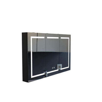 47 Inch Matte Black Bathroom Cabinet with Mirror and LED Light