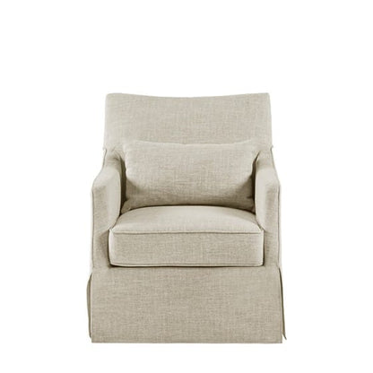 Skirted Swivel Chair Beige Wood - Comfortable Accent Chair