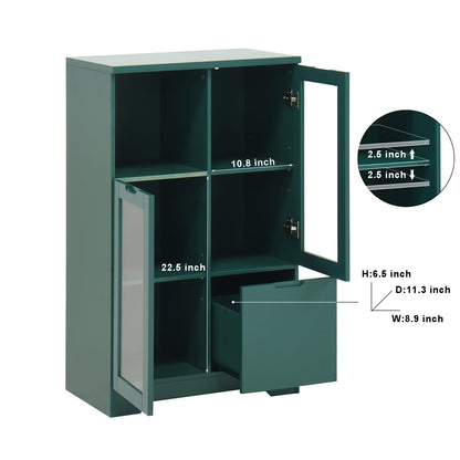 Green MDF Cabinet with Glass Doors & Storage for Bedroom
