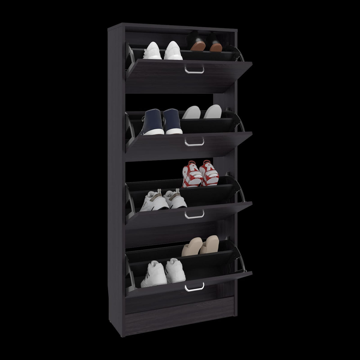 Black Shoe Rack - 4 Shelves, Storage Cabinet for Living Room