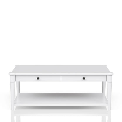 White Cocktail Table with Storage Drawers - 48" x 28" for Living Room