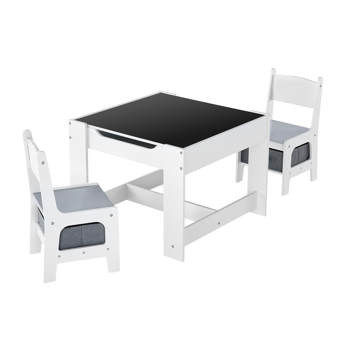 Kids Table and 2 Chairs Set - White with Storage